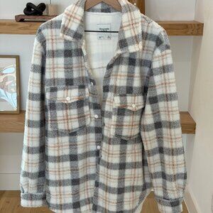 Abercrombie & Fitch Sherpa Shirt Jacket - Grey Plaid - M